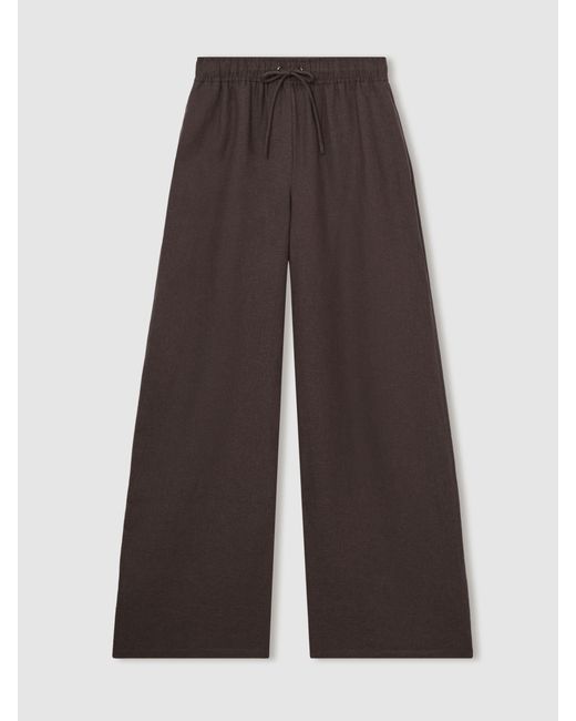 Reiss Blue Linen-Blend Wide-Leg Trousers