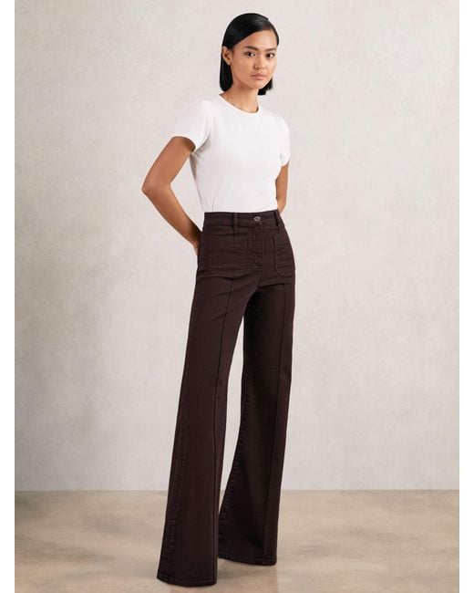 Reiss White Sakura - Burgundy Patch-pocket Flared Jeans, Us 24 R