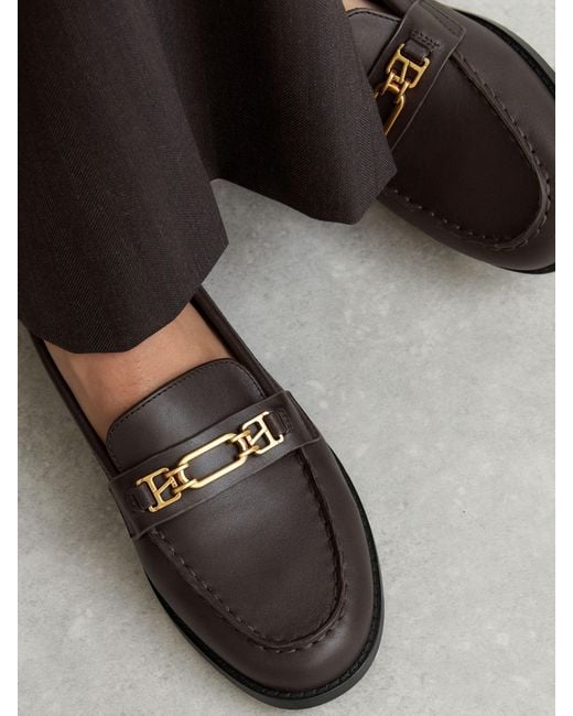 Reiss White Leather Hardware-Detail Loafers