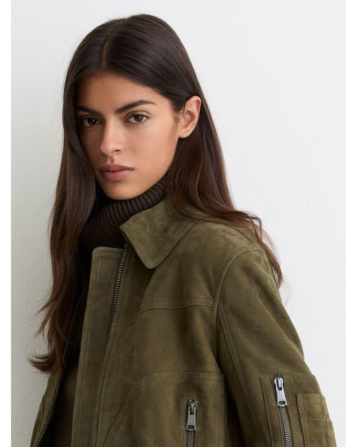 Reiss Green Tate Suede Zip-Through Jacket