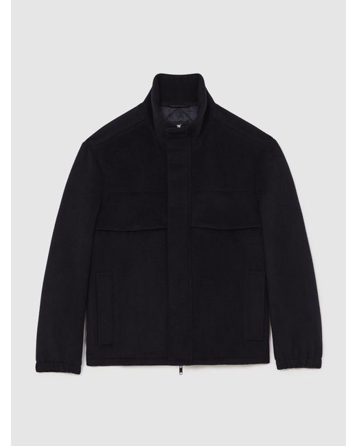 Reiss Blue Wool-Blend Funnel-Neck Zip Jacket for men