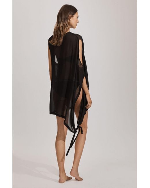 Reiss Black Sheer Draped Sleeve Cover Up