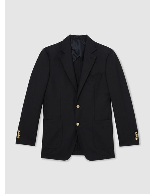 Reiss Blue Captain Hopsack Single-Breasted Classic-Fit Blazer With Wool for men