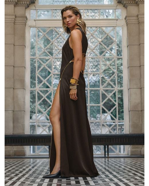 Reiss Gray Atelier Zipped Satin Maxi Dress With Virgin Wool