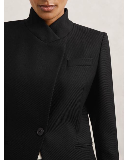 Reiss Black Wool-Blend Wrapover Blazer