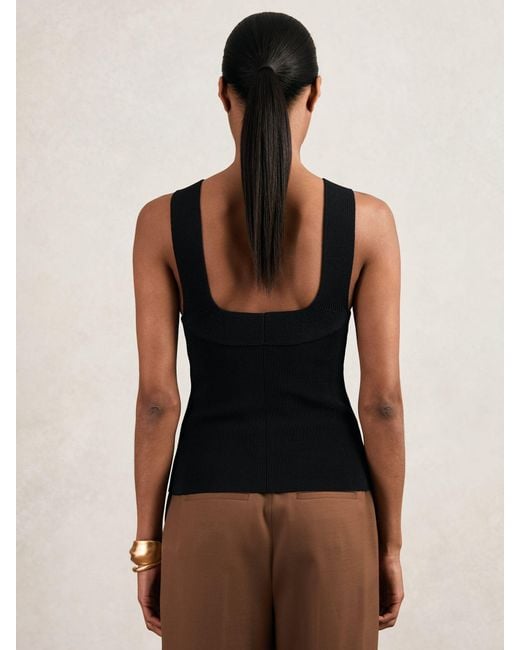 Reiss Black Low-Back Rib-Knit Vest