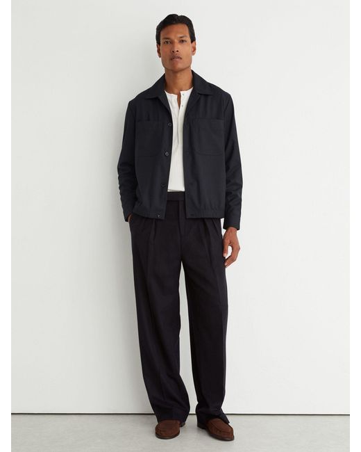 Reiss Blue Penge - Navy Brushed Twin-pocket Overshirt With Wool, L for men