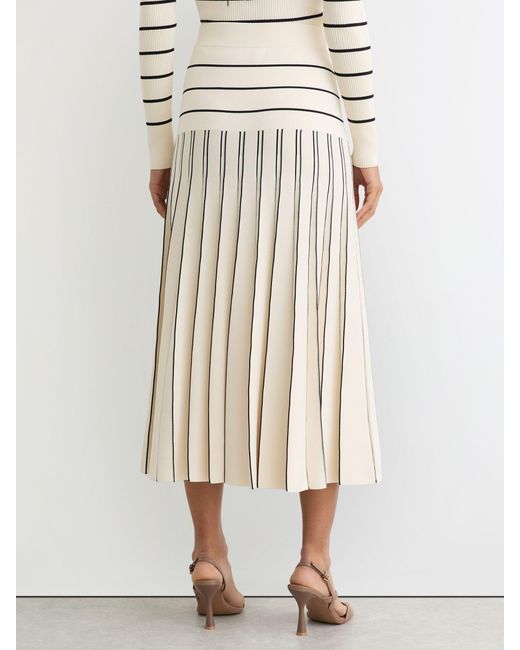 Reiss Natural Knitted Stripe Pleated Midi Skirt
