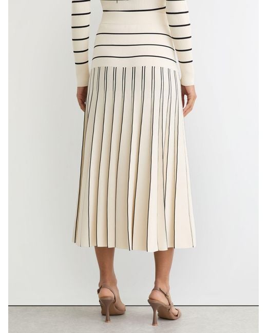 Reiss Natural Knitted Stripe Pleated Midi Skirt