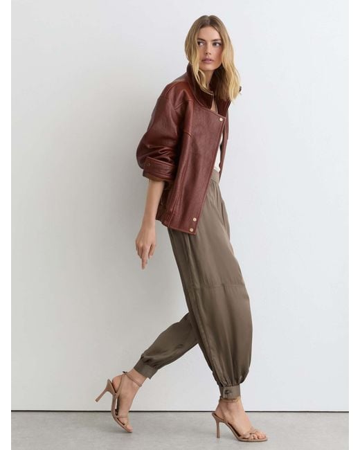 Reiss Brown Neave - Taupe Neutral Satin Balloon-leg Trousers, Us 14 L