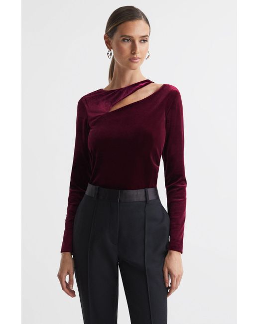 Reiss Mila - Berry Velvet Cut-out Top in Red | Lyst