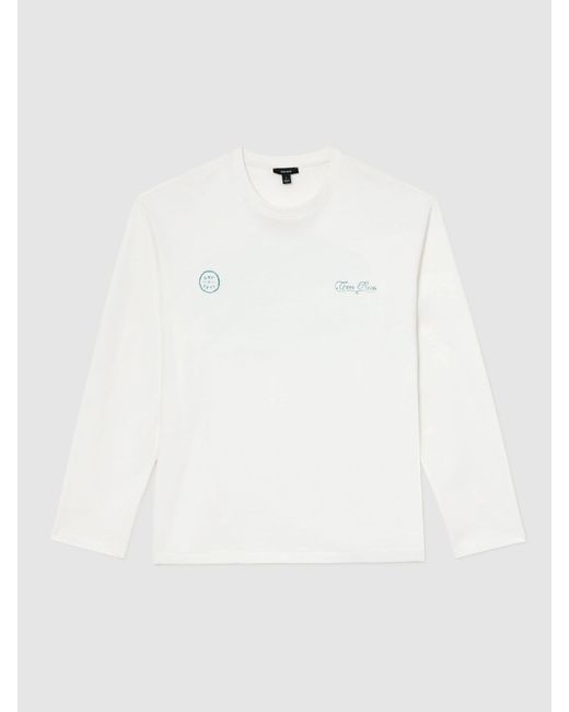 Reiss Suave - White Cotton Motif Long-sleeve Relaxed T-shirt, L for men