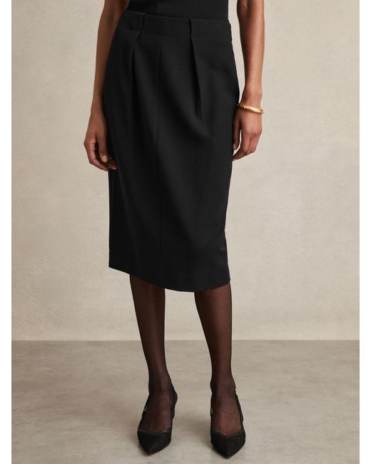 Reiss Gabi - Black Pleated Crepe Pencil Skirt