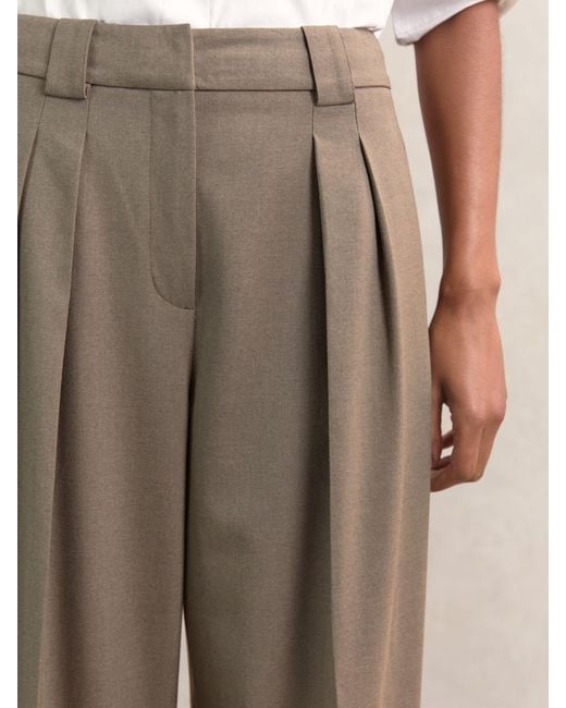 Reiss Natural Poppie - Neutral Petite Wide-leg Pleated Trousers, Us 10