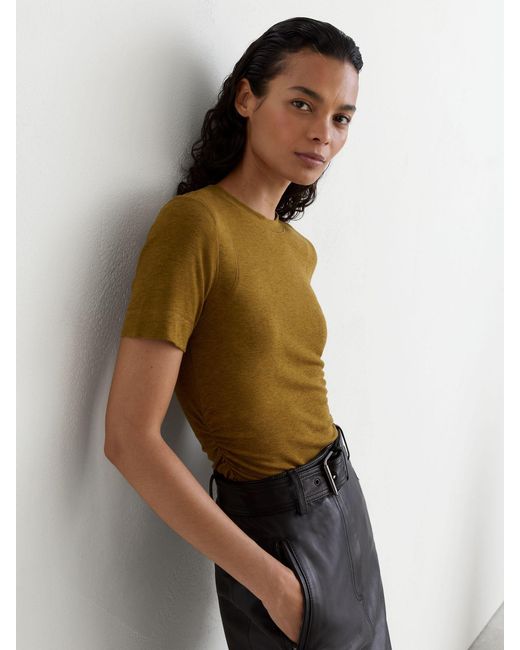 Reiss Green Lyocell-Wool Ruched Crew-Neck T-Shirt