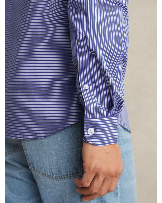 Reiss Blue Cotton-Poplin Stripe Twin-Pocket Shirt for men
