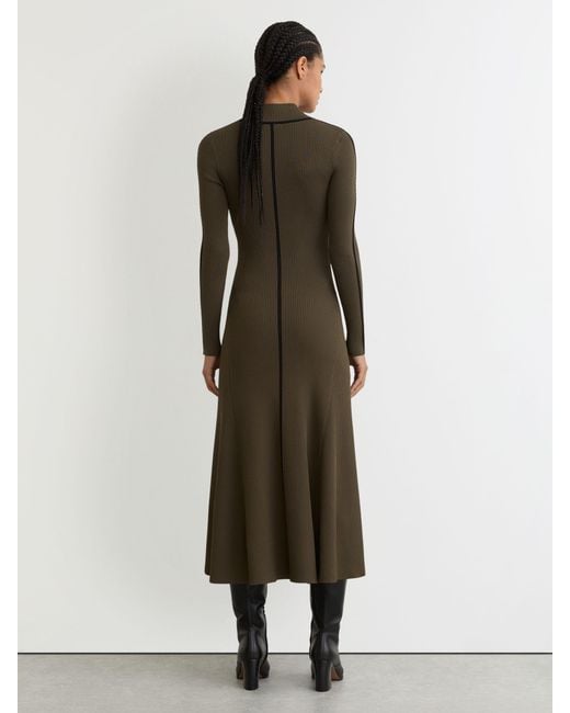 Reiss Natural Polly - Khaki Green Petite Contrast-stitch Knitted Midi Dress, S (us 4-6)