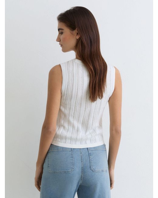 Reiss Blue Pointelle-Knit Crew-Neck Tank Top