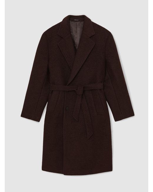 Reiss Black Bouclé Double-Breasted Overcoat Wool-Blend for men