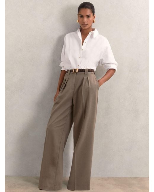 Reiss Natural Poppie - Neutral Petite Wide-leg Pleated Trousers, Us 10