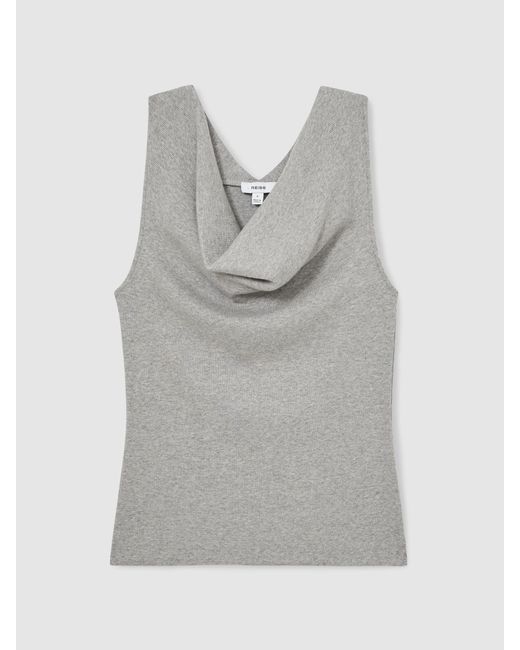 Reiss Multicolor Lyra - Grey Marl Ribbed Cowl-neck Vest, Xl (us 16-18)