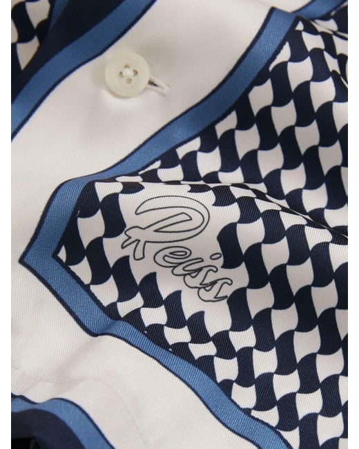 Reiss Blue Oe Vanpelt Geometric-Print Cuban-Collar Shirt for men