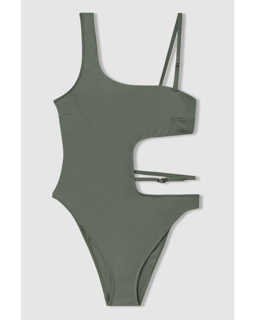 Calvin Klein Green Calvin Underwear Asymmetric Cut-out Swimsuit