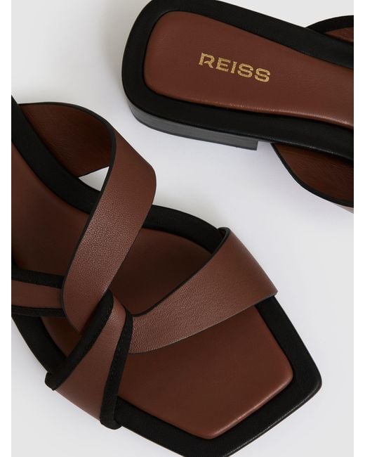 Reiss Gray Leather Link-Strap Slip-On Sandals