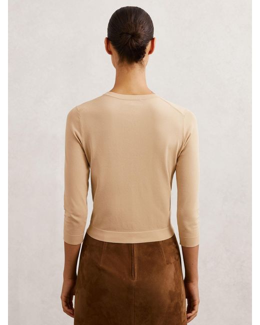 Reiss Natural Mara - Neutral Lightweight Cropped Cardigan, S (us 4-6)