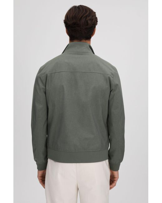 Reiss Gray Rufus - Green Funnel Neck Zip-through Jacket for men