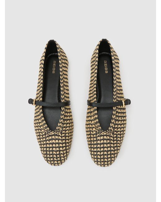 Reiss Multicolor Natural & Raffia-Effect Stripe Ballet Flats