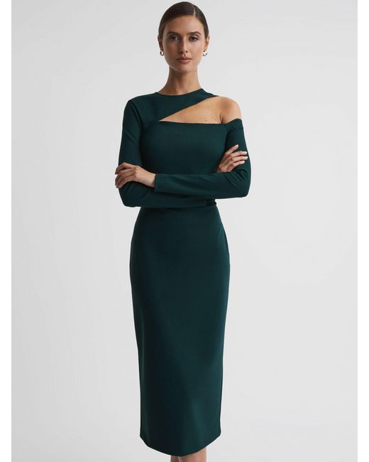 Reiss Blue Tiffany - Teal Bodycon Off-the-shoulder Midi Dress, Us 4
