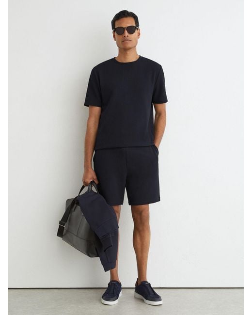 Reiss Blue Textured Modern-Fit Crew-Neck T-Shirt for men