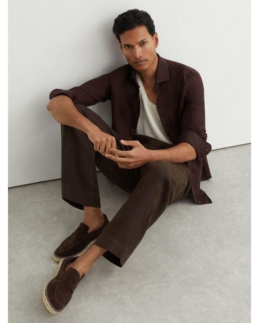 Reiss Brown Suede Penny Loafer Espadrilles for men