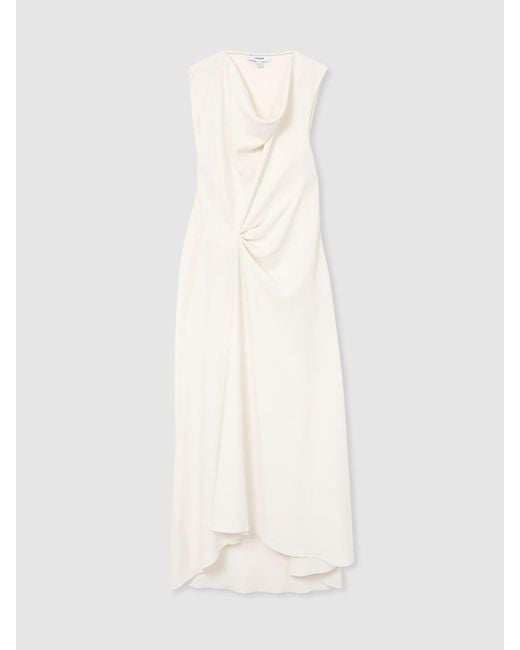 Reiss White Drape-Detail Sleeveless Midi Dress