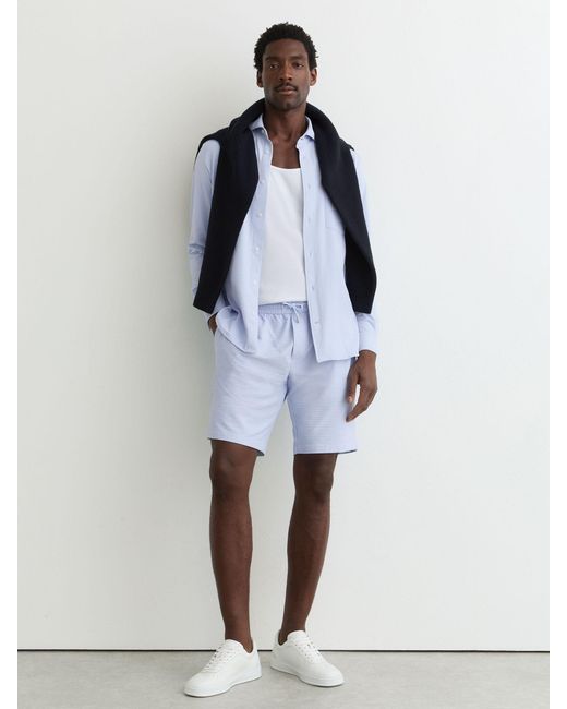 Reiss Blue Seersucker Drawstring Shorts for men