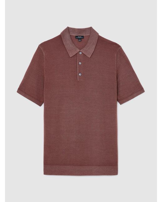 Reiss Brown Pigment-Dyed Merino Wool Polo Jumper for men