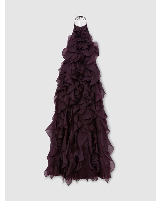 ATELIER Purple Silk-Organza Ruffle Maxi Dress
