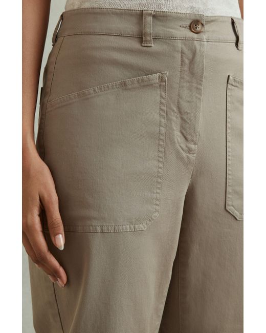Reiss Natural Nova - Olive Cotton Blend Barrel Leg Trousers, Uk 8 R