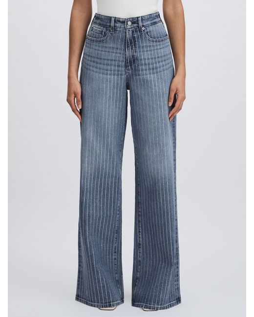 GOOD AMERICAN Blue Crystal-Stripe Relaxed Jeans