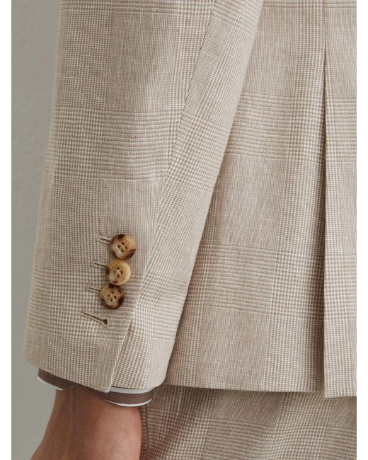 Reiss Natural Linen-Cotton Single-Breasted Check Blazer Tailored-Fit for men