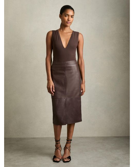 Reiss Natural Leather Pencil Skirt