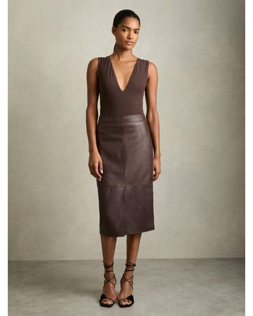 Reiss Natural Leather Pencil Skirt