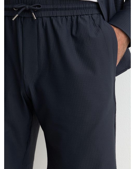 Reiss Blue Seersucker Drawstring Shorts for men