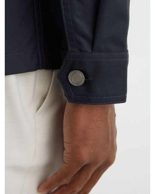 Reiss Blue Cotton-Twill Four-Pocket Overshirt for men