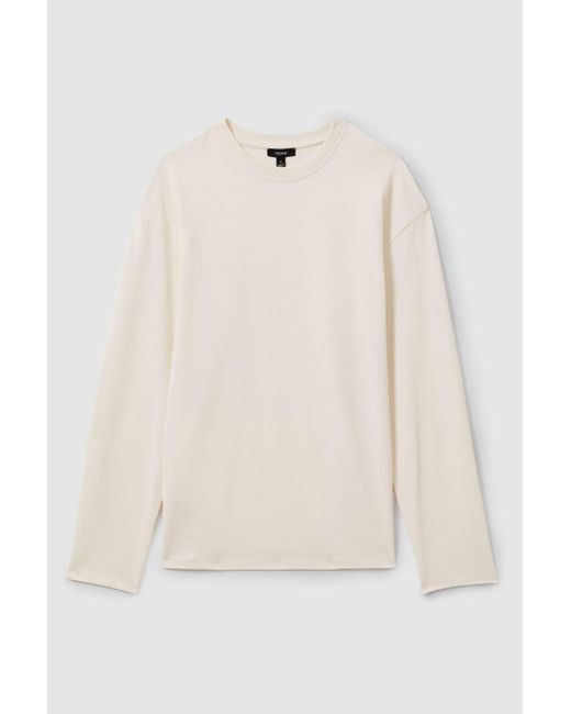Reiss Natural Cube - Off White Cotton Crew Neck Long Sleeve T-shirt for men