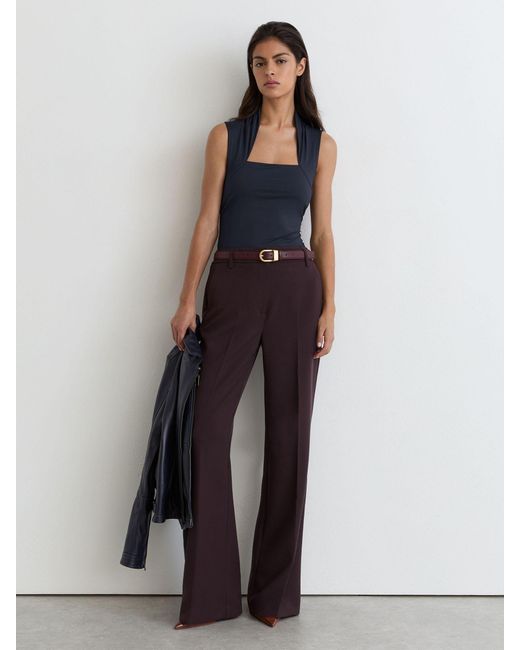Reiss Blue Square-Neck Ruched Sleeveless Top