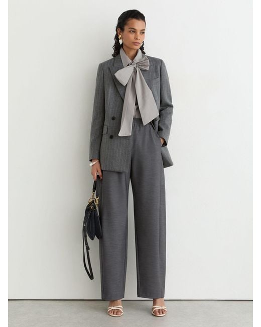 Reiss Gray Cotton Striped Tie-Neck Shirt