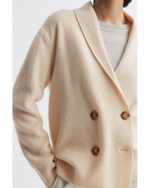 Reiss Natural Sara - Cream Wool-cashmere Double Breasted Cardigan