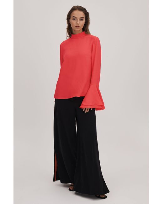 Florere Red Fluted Cuff Blouse